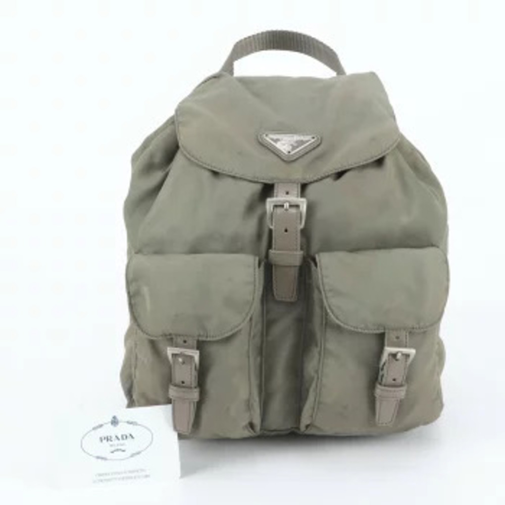 Prada Vitello Leather Backpack Triangle Logo White